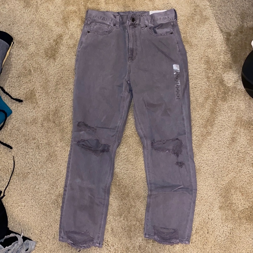 NWT American Eagle Plum Distressed Mom Jean